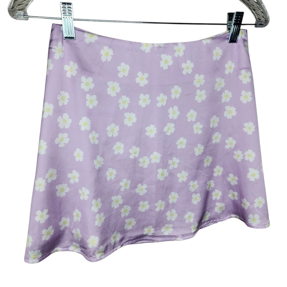 Princess Polly Silky Lilac Olton Floral Print Satin Mini Skirt Women Size 4 - Picture 3 of 8